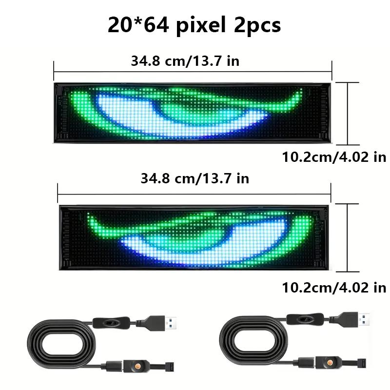 2PCS Devil Eyes Light 23.4 X 4.72 in Flexible LED Display Soft Screen Rogrammable Matrix Pixel Panel for Cars Truck Windshield