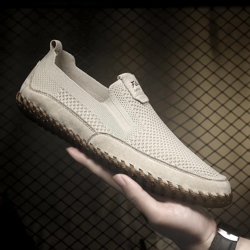 

2024 spring men s shoes flying woven mesh shoes large size casual shoes breathable foot shoes men s fashion flats 47 бежевий