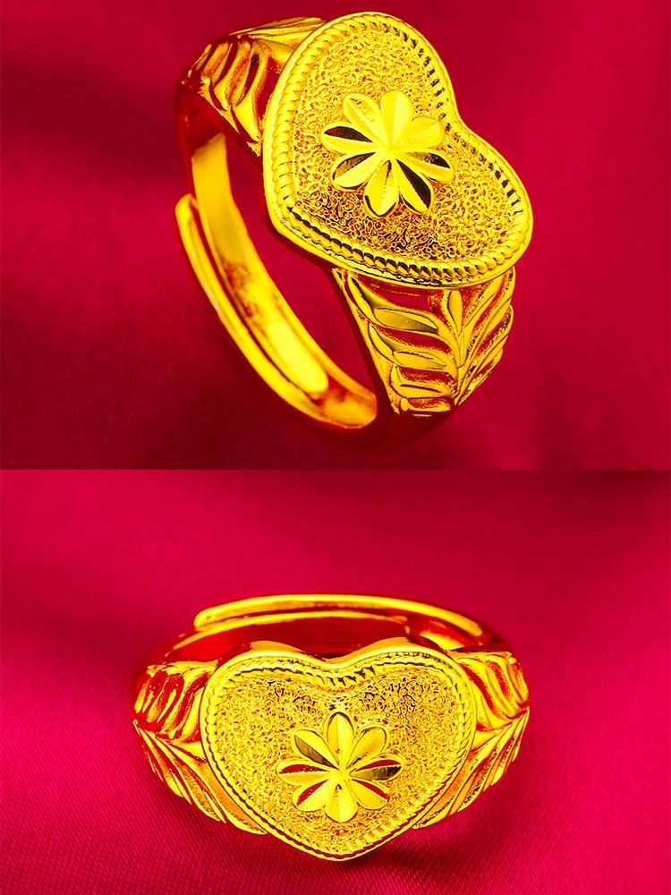 Heart Open Ring Women'S 24K Gold Au999 - Oxidation-Resistant Pure Gold, Secure Heart Structure For Long-Lasting Shine