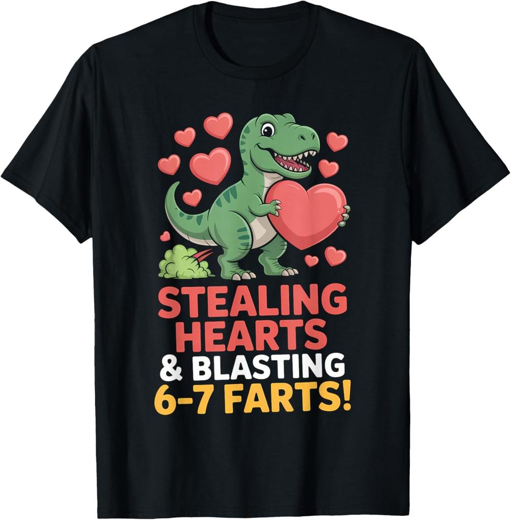 Dinosaur Stealing Hearts 67 Farts Valentines Day Unisex T-Shirt