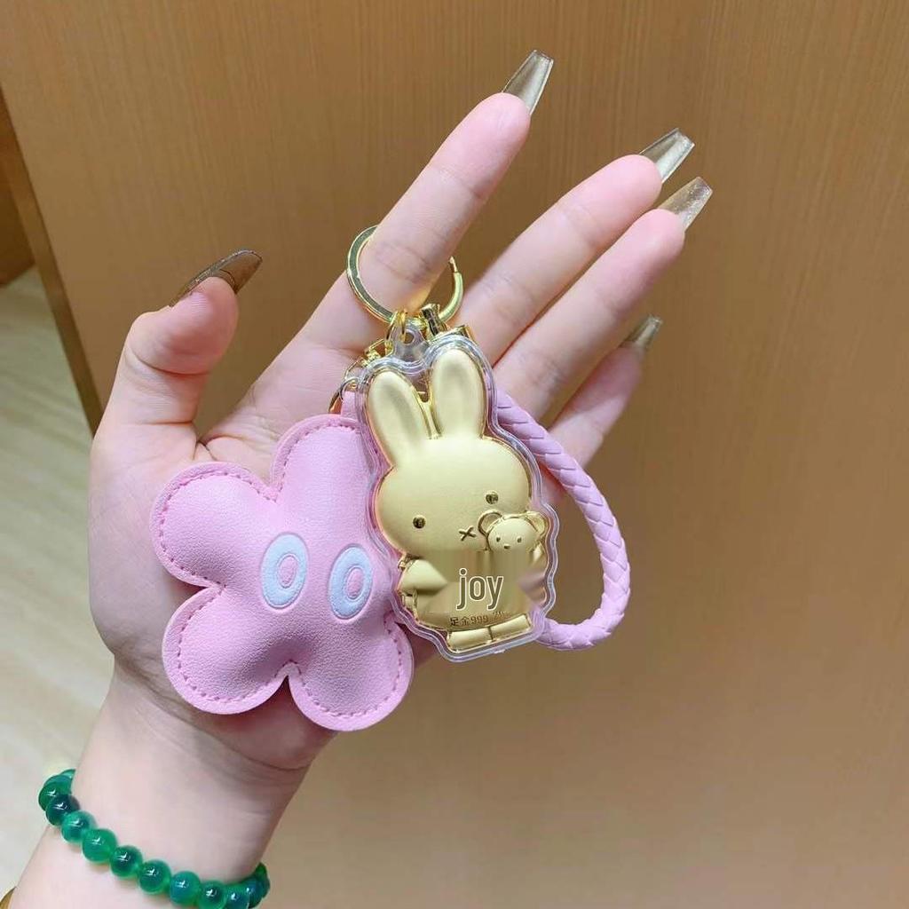 Pure Gold Joyful Rabbit Keychain and Phone Chain with Floral Pendant - Ideal for Gifts