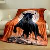 A Powerful Black Bull In Motion with a Full Moon and Orange Background. for All Seasons Blanket Lunch Break Throw Gift
