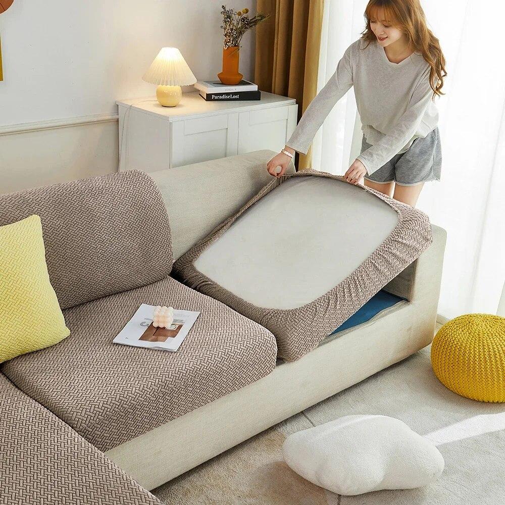 Jacquard Sofa Seat Cushion Cover Plain Color Stretch Thicken Sofa Cover For Living Room L Shape Corner Armchair Sofa Slipcovers