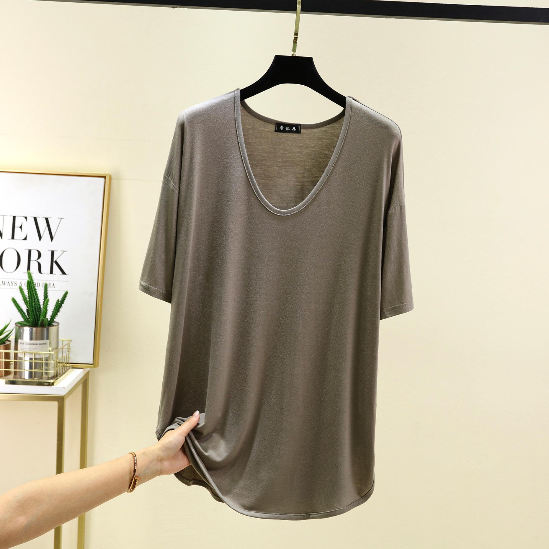 

Модальні футболки з дуговими рукавами, O-подібним вирізом, вільна футболка великих розмірів, повсякденний базовий шар, топ літні тонкі майки, універсальні футболки XL