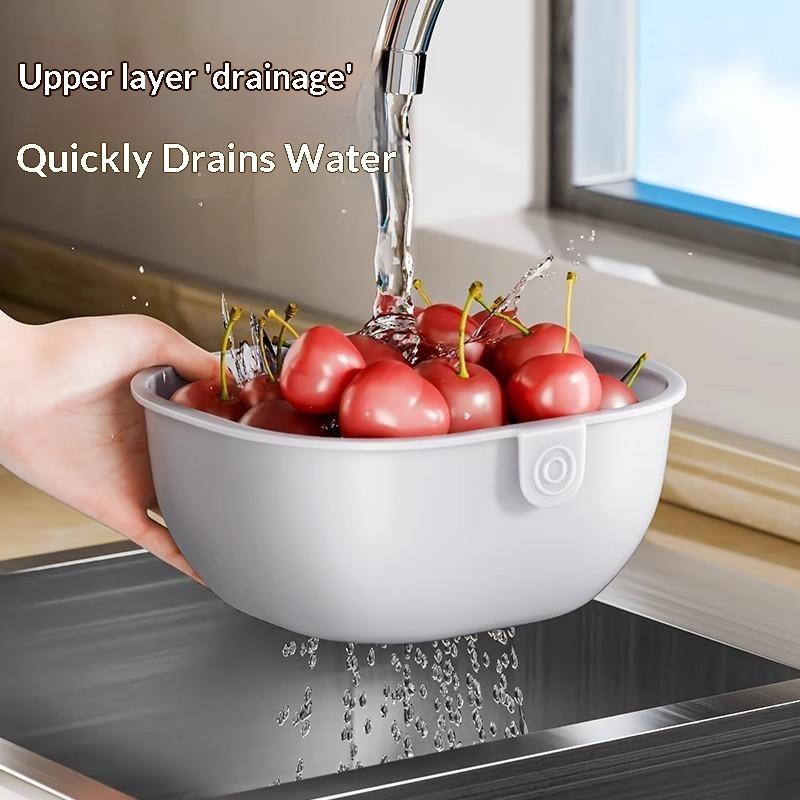 1 Pcs Double Layer Drain Basket Snacks Dried Fruit Box Thickened Household Fruit Plate Kitchen Drain Tray