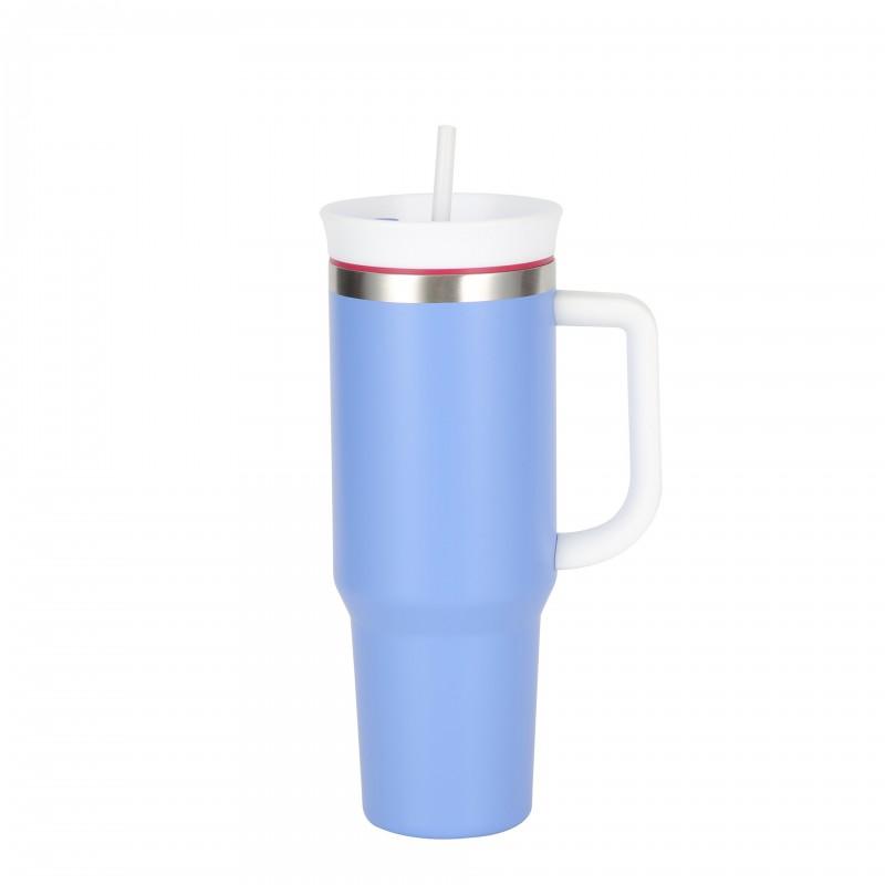 40oz Stainless Steel Insulated Travel Mug With Handle Straw Double Wall Vacuum Thermos Car Office Outdoor