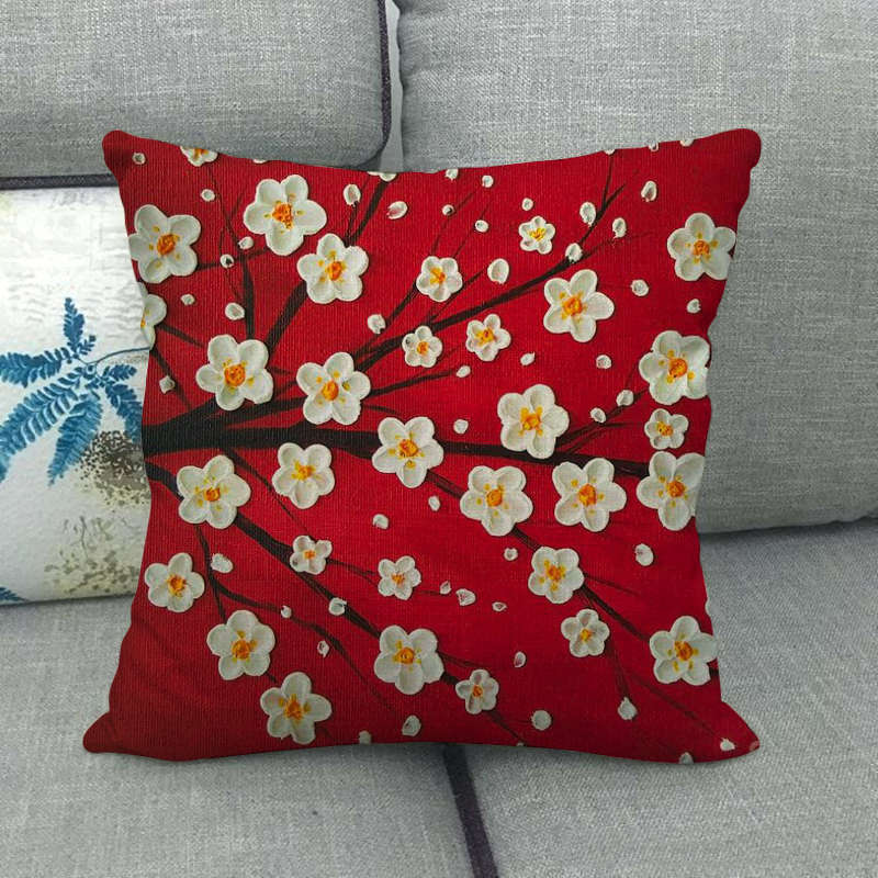 Retro Oil Painting Money Tree Digital Printing Short Plush Pillow Covers For Car Sofa Office Cushion Cover Home Goods 60X60Cm