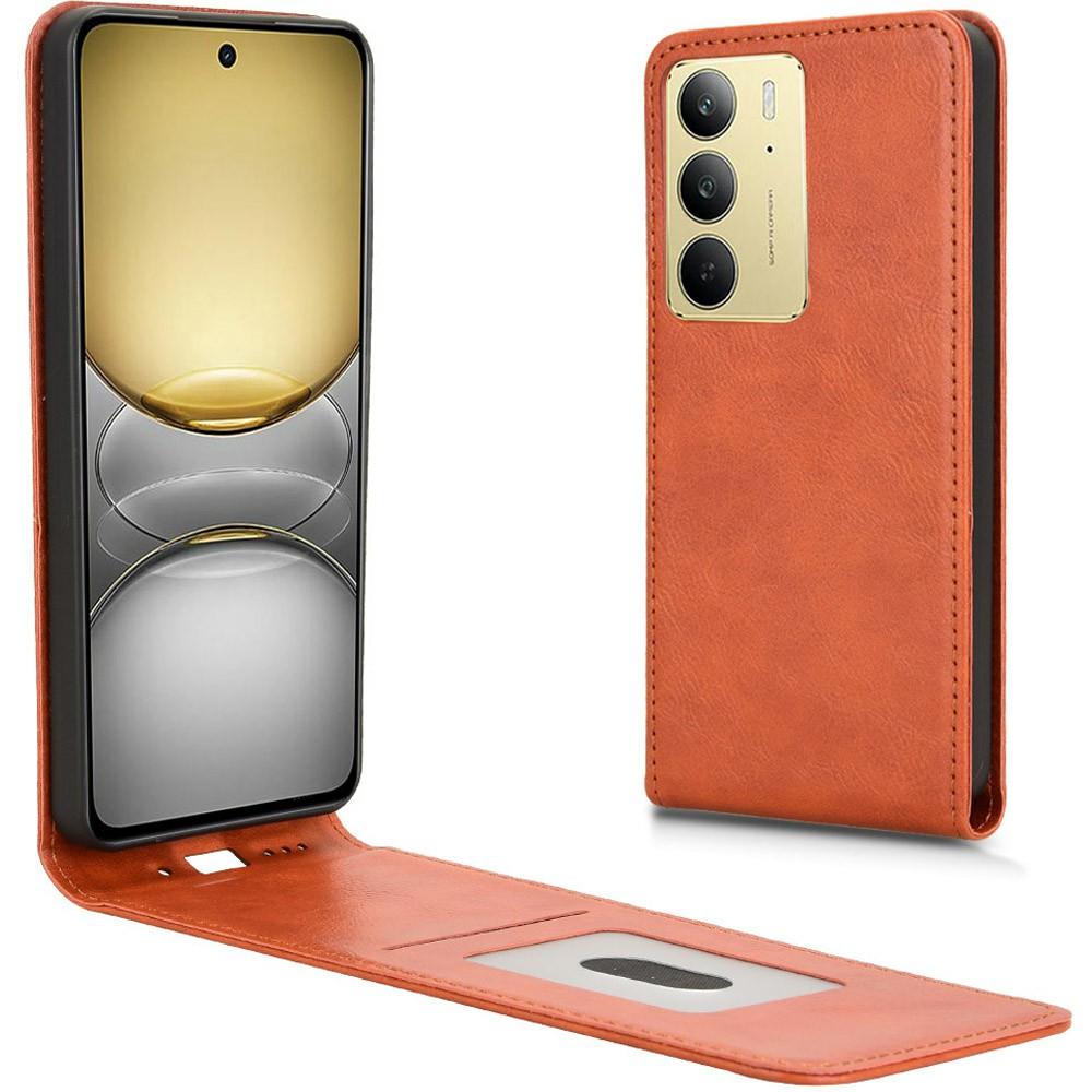 

For Realme C75 Case with Card Slot Magnetic Vertical Flip Leather Phone Cover Orange