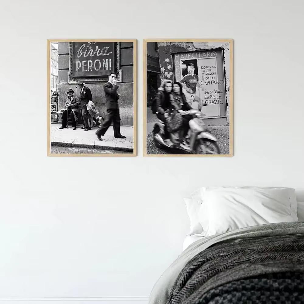 Fashion Black And White Vintage Photography Print Italy Paris Street Poster Wall Art Canvas Pictures Living Room Decor
