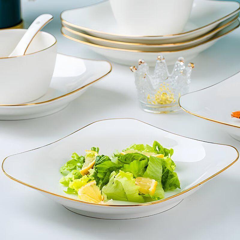 LIJIA KITCHENWARE Jingdezhen Gold-Rimmed Ceramic Square Dinner Plate