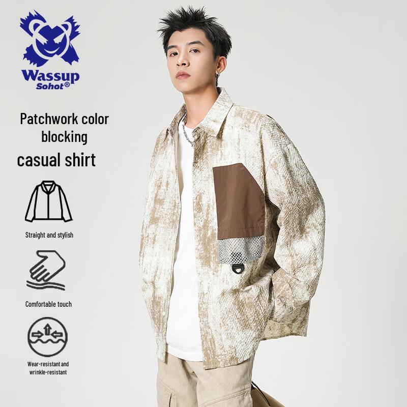 Wassup Sohot Men s Bubble Plaid Loose Workwear Shirt Jacket 2XL