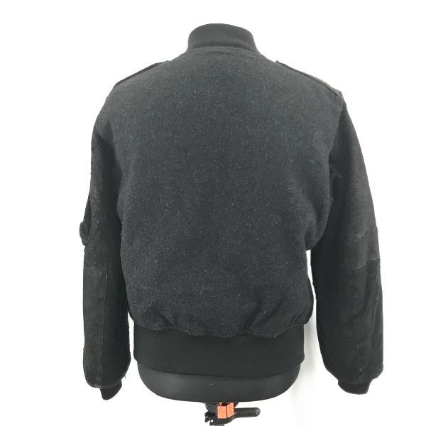 Japan Lamb Leather Wool Full Zip Blouson Outer L Black Ribbed Cuffs Partial Side Pockets(USED)