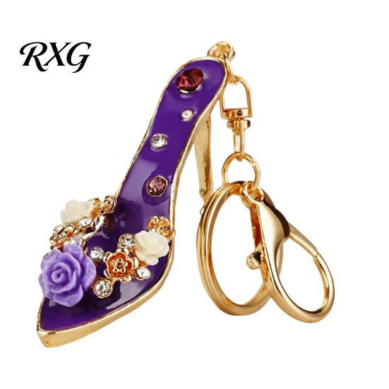 Car Key Holder Rhinestone Rose High Heel Keychain, Sparkling High-Heeled Shoes Ring, Purse Charm Bag Backpack Hanging Decor Charm, Gift for Women