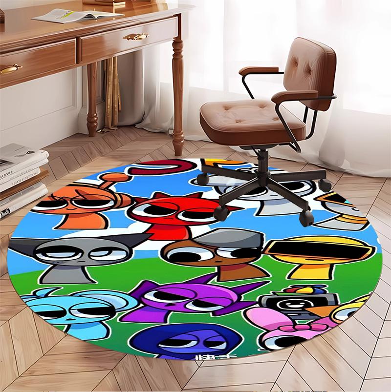 Sprunki Game Pattern Round Rug, Indoor/Outdoor Mat, for Picnic, Gameroom, Bedroom, Office, Living Room, Home Decor Carpet, Birthday Gift