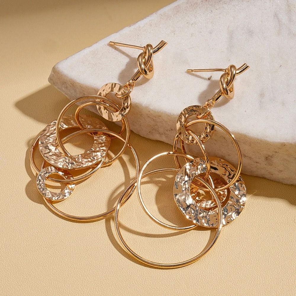 Multi-layers Round Hollow Earrings Long Chain Ear Accessories Dangle Earrings  Date Night