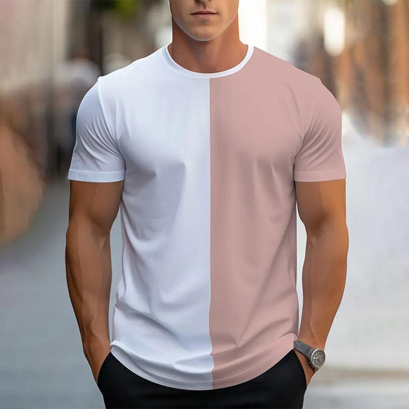 New Men's Fashion Round Neck Short-Sleeved T-Shirt Summer Knight Printing Short Sleeve Colorblocking Breathable Sports Tops