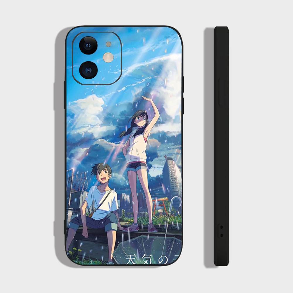 W-Weathering With You Animation Phone Case For IPhone 17 Air 16 15 14 13 Pro Max 11 12 Black Silicone Cover