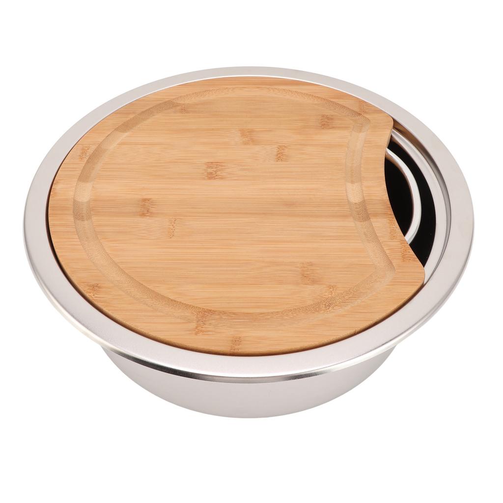 360x120mm 14.17x4.72in RV 304 Stainless Steel Sink Round Hand Wash Basin Sink with Bamboo Chopping Block for Boat