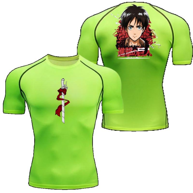 Eren Yeager Graphic Compression Shirts for Men Gym Workout Running Summer Athletic Quick Dry Tees Tops Short Sleeve Rash Guard