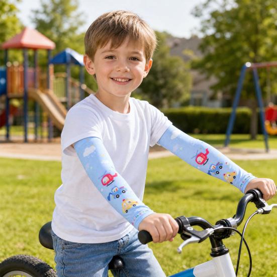 Kids Sun Protection Sleeves, Cute Animal Car Print Arm Sleeves with Thumb Holes, Breathable UV Protection Cooling Sleeves for Boys Girls