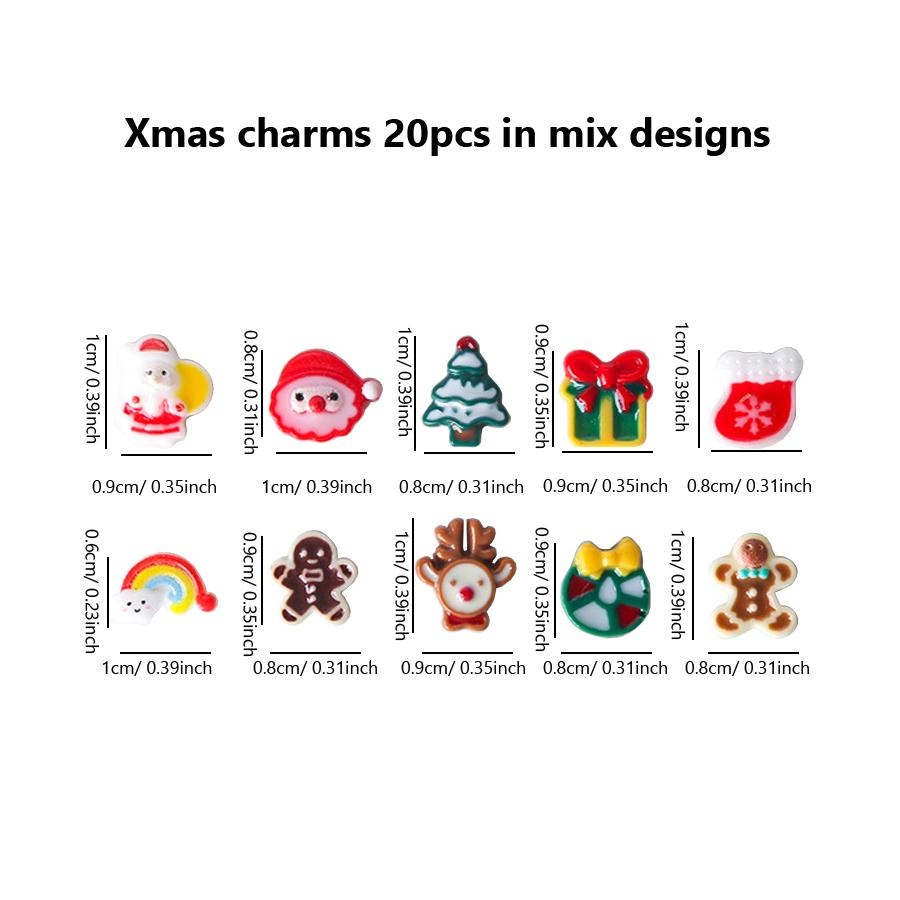 20Pcs 3D Luminous Resin Christmas Ornaments Glow-In-The-Dark Nail Art Decoration