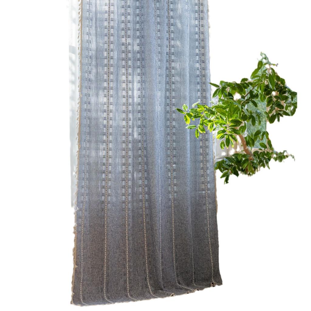 Outer Jacquard Multi-Line Hollow Design Living Room Children'S Bedroom Half Blackout Bay Window Curtain