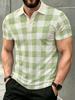 Men'S Outdoor Polo Shirt, Multi-Sizes Available, Green And White Checkered Print, Fashionable Casual Comfortable Top for Hiking And Leisure, Versatile