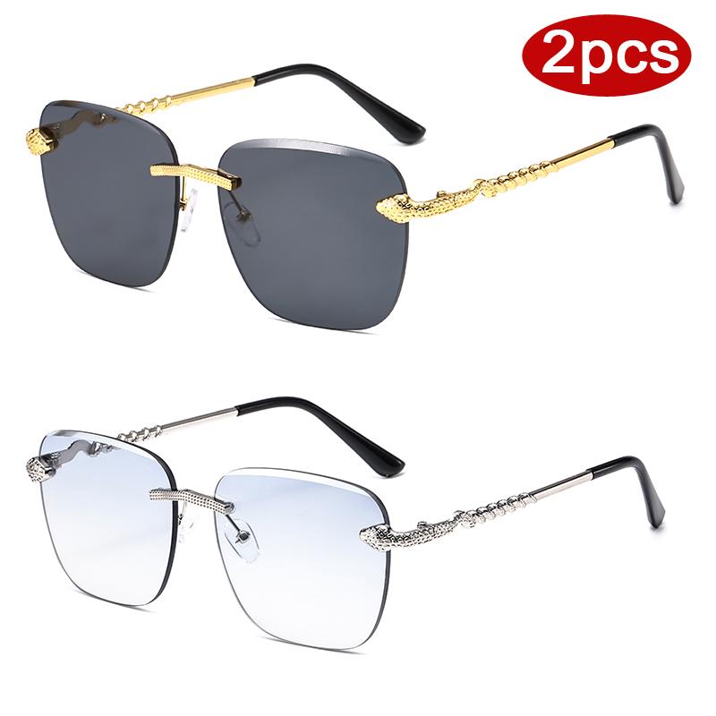 Protective Glasses 2pcs Rimless Large Square Sunglasses For Women Metal Frame Sun Glasses Outoodr Casual Style Eyewear UV400