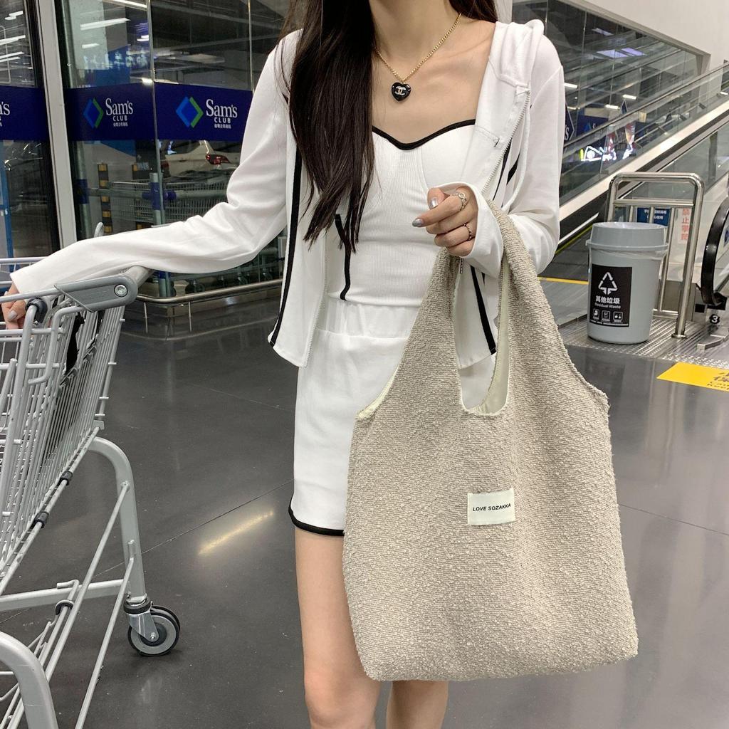 Dámská vlněná taška přes rameno Harajuku univerzální velkokapacitní vintage vesta