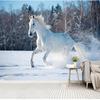 White Horse Running On Snow Murals Wallpaper Living Room TV Bedroom Art Wall Mural