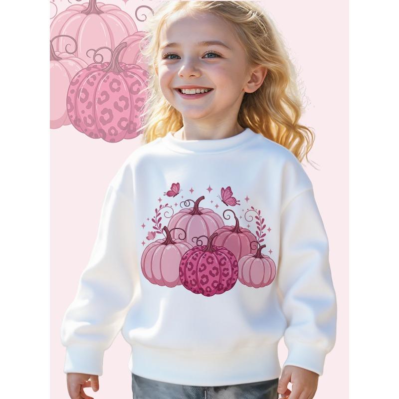 European sizes Whimsical Autumn Illustration Print Long Sleeve Crewneck Sweatshirt for Kids A Soft Casual Pullover Top Featuring a Cute Graphic Design