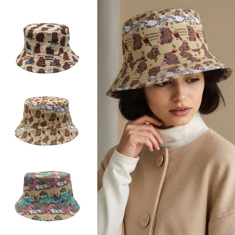 Capybara Print Bucket Hat Trendy Animal Lover Hat Outdoor Fisherman Hat for Outdoor Activity