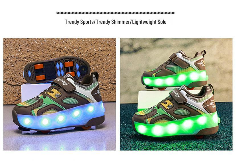 Girls' Princess Luminous Roller Shoes with Retractable Wheels and Brake