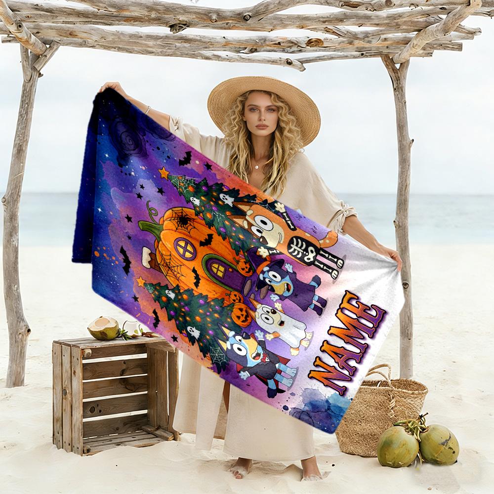 Halloween Costume Parade Customized Name Beach Towel High Absorbency & Quick-Dry