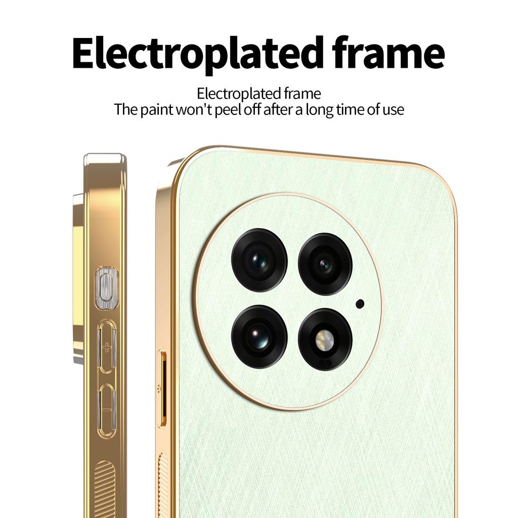 For OnePlus 11 12 13 13R Phone Case Luxury Brushed Leather Electroplated Bumper Soft TPU Cover