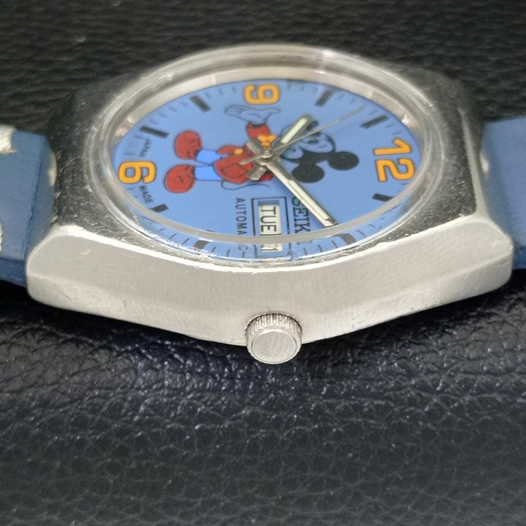 USED VINTAGE SEIKO AUTOMATIC 6309A JAPAN MENS CARTOON BLUE DIAL WATCH A433909-2 R119-a433909