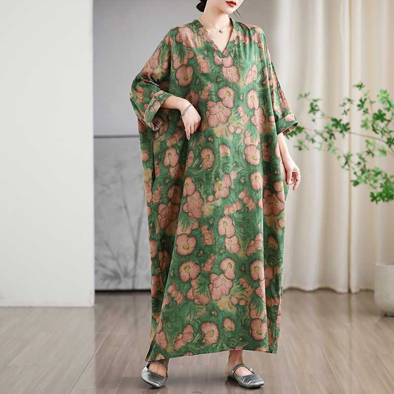 New Floral Vacation Style Travel V-Neck Vintage Dresses