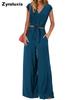 New Women's Summer V-Neck Tie Waist Shorts Wide Leg Pants Casual Fashion Set High Waist