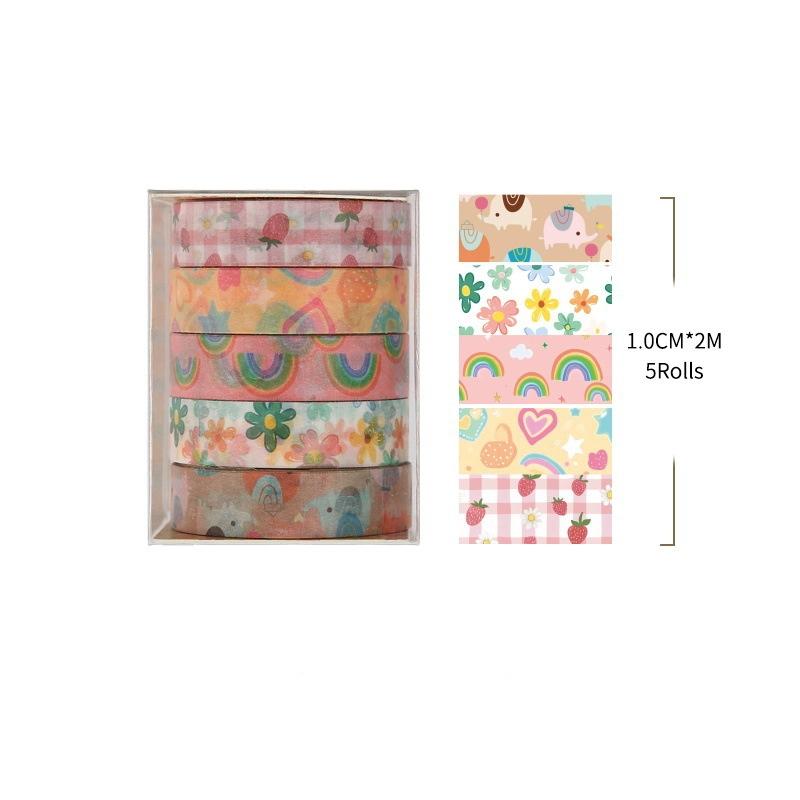 5Roll Romantic Flowers Bows Stars Washi Tape Ins Style Diy Decorative Tape Supplies Planner Diary Ledger Decoration Supplies