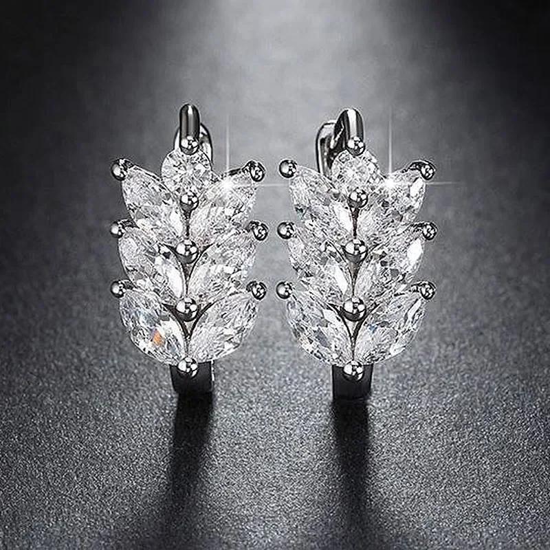 Huitan Leaf Shape Hoop Earrings Women with Marquise White Cubic Zirconia Fashion Contracted Small Circle  Trendy Zircon