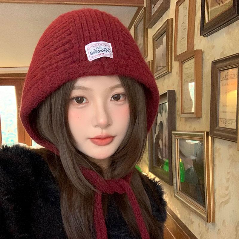 Korean Knitted Balaclava for Women In Autumn and Winter with Large Head Circumference Small Face Warm Ear Protection  Woolen Hat  Pullover Hat