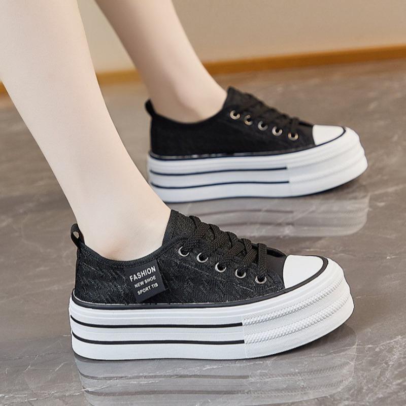 Fashion Student Thick Bottom Women's Casual Shoes Fashion Hot Sale Woman Lace-up Lace Flats Shoes Summer Hollow Low-top Sneakers Zapatos