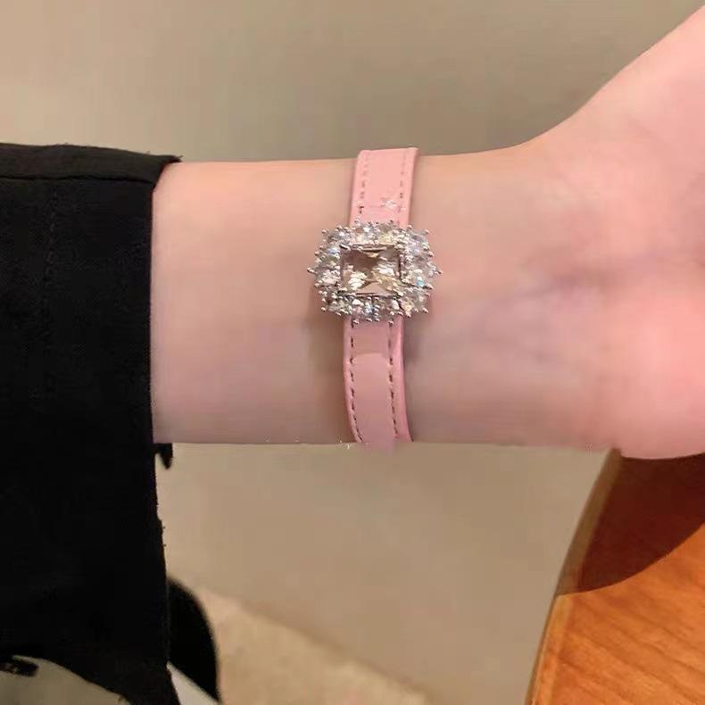 

Геометрический браслет из кожи с драгоценными камнями высокого класса, универсальное украшение на все случаи жизни Pink Leather Bracelet