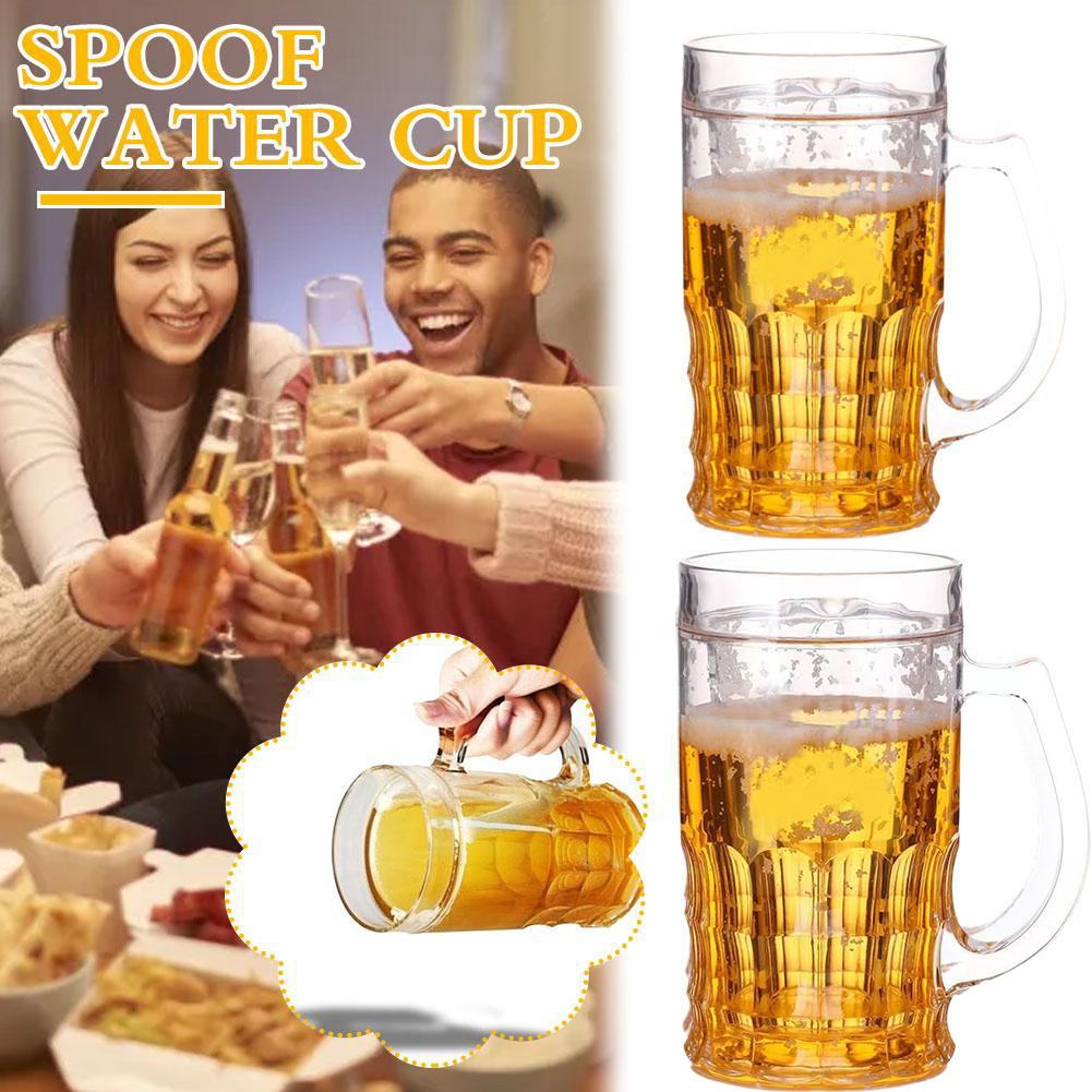 400ml Creative Cool Double Beer Glass Mezzanine Summer Fake Thickened Cup With Handgrip Transparent Beer Mugs Trick Props