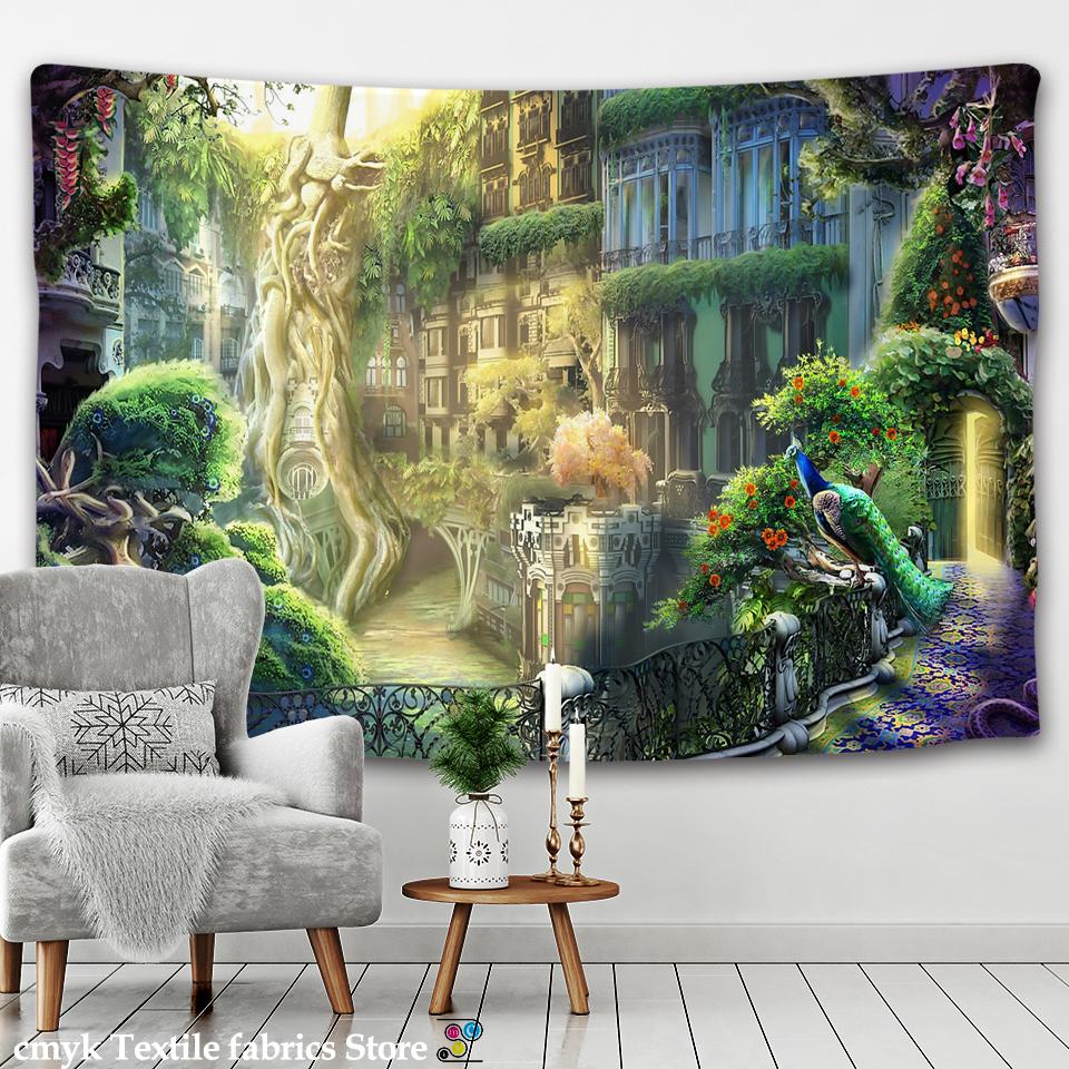 Fairy-tale Dream Tapestry Wall Hanging Huge Mushroom Tapestry Castle Witchcraft Hippie Children's Room Decoration Wall Tapestry