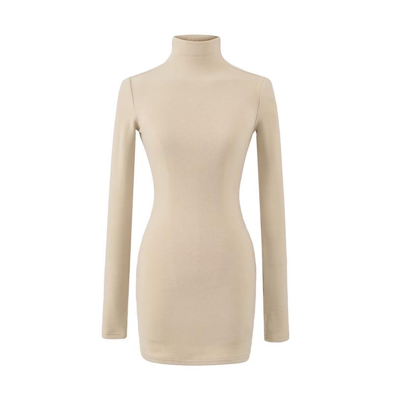 European High-Neck Long-Sleeved Slim Fit Dress for Fall/Winter