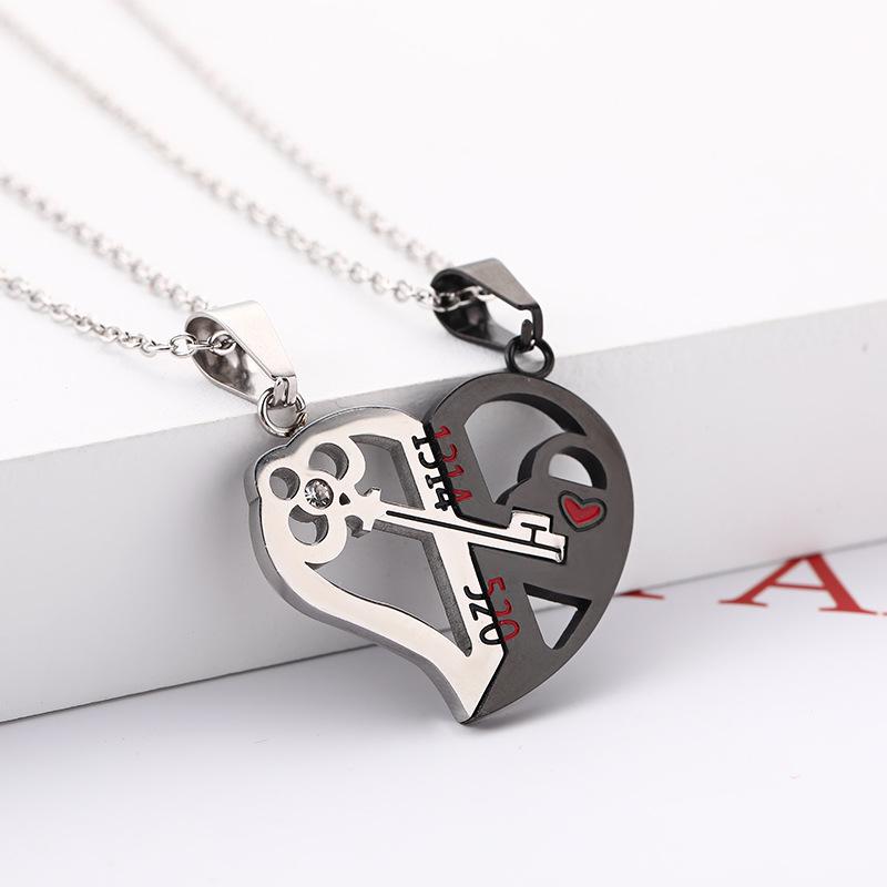 Fashion Keychain Combined Couple Pendant Necklace - Stainless Steel Heart Chain - Valentine's Day Gift