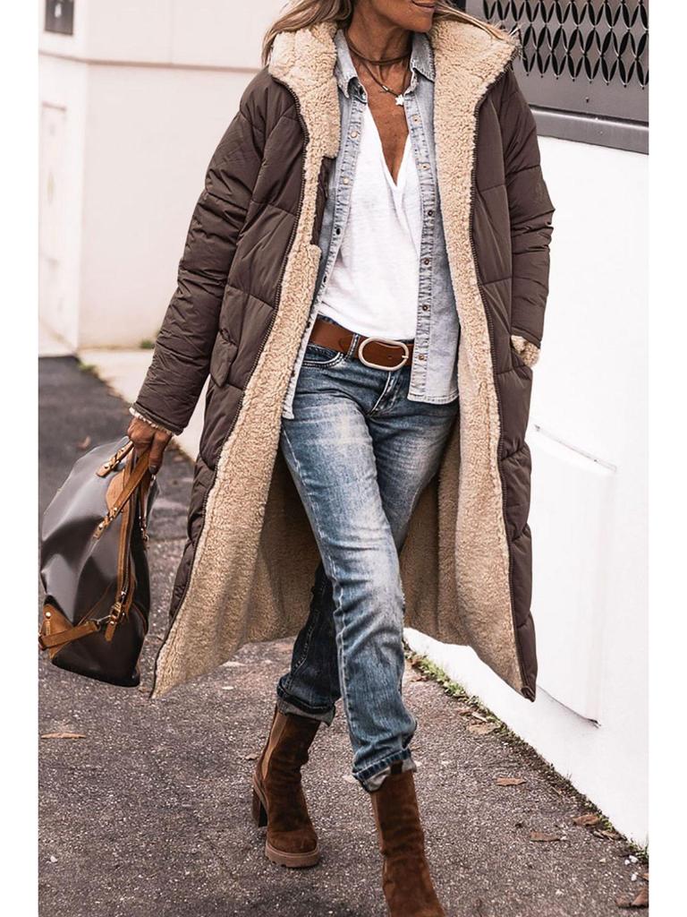 Women's Solid Color Hooded Cotton Coat, Long Sleeve, Slim Fit, Double-Sided Wear Cardigan Jacket