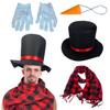 4 st Vinter Frostig Kostym Snögubbe Kit Cylinderhatt Näsa Halsduk Handskar Jultillbehör för Cosplay-kostym