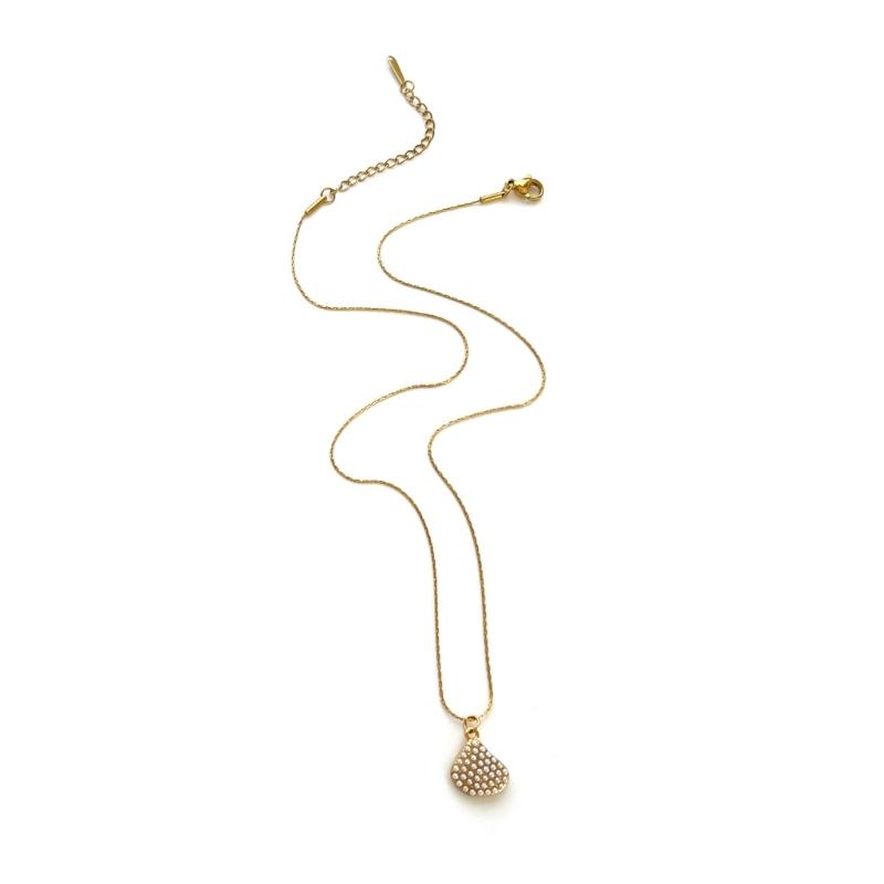 Trendy Spirals Shell Pendant Necklace In Stainless Steel Featuring Sparkling Rhinestones for Stylish Layer Look